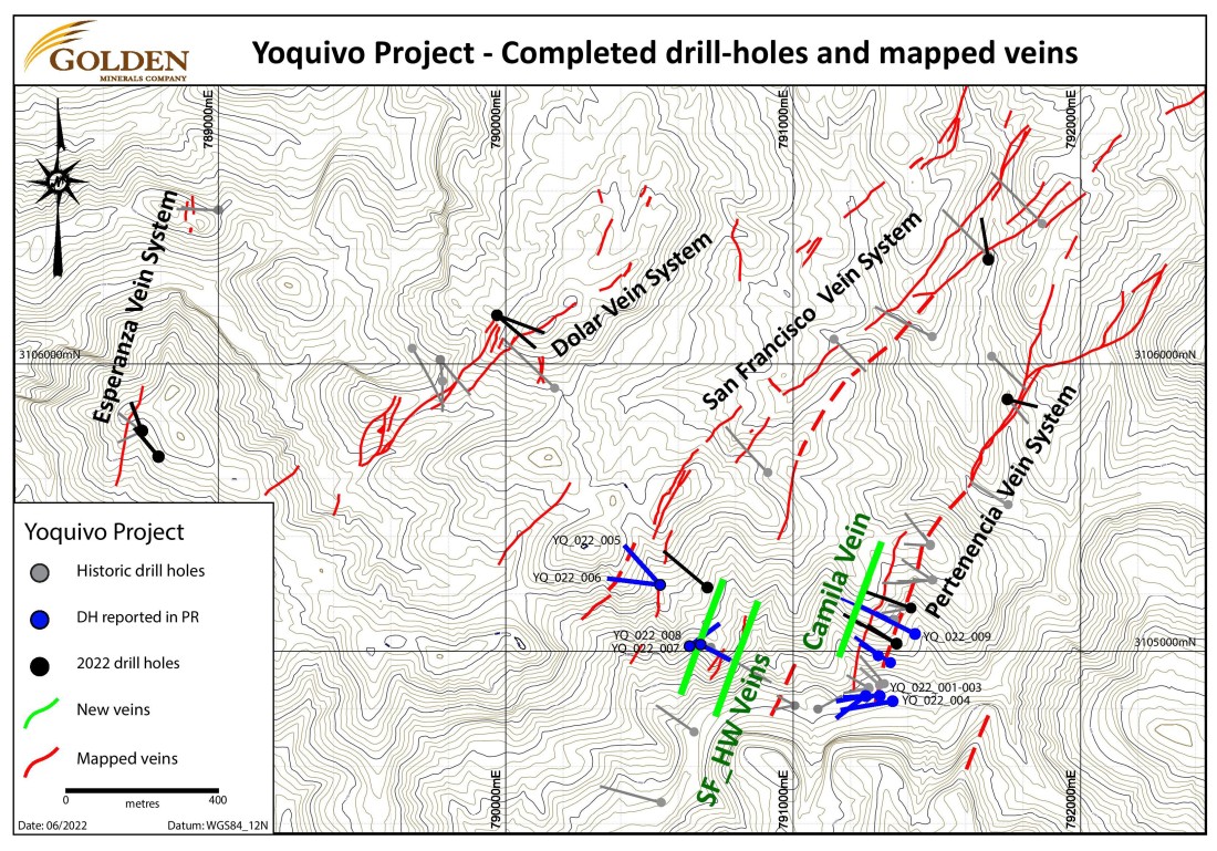 Yoquivo completed drill holes and mapped veins. (Graphic: Business Wire)