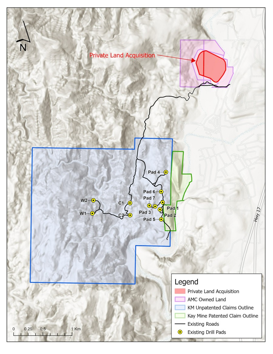 Figure 1. Kay Mine claims showing the acquisition Property located 950 metres to the northeast (CNW Group/Arizona Metals Corp.)