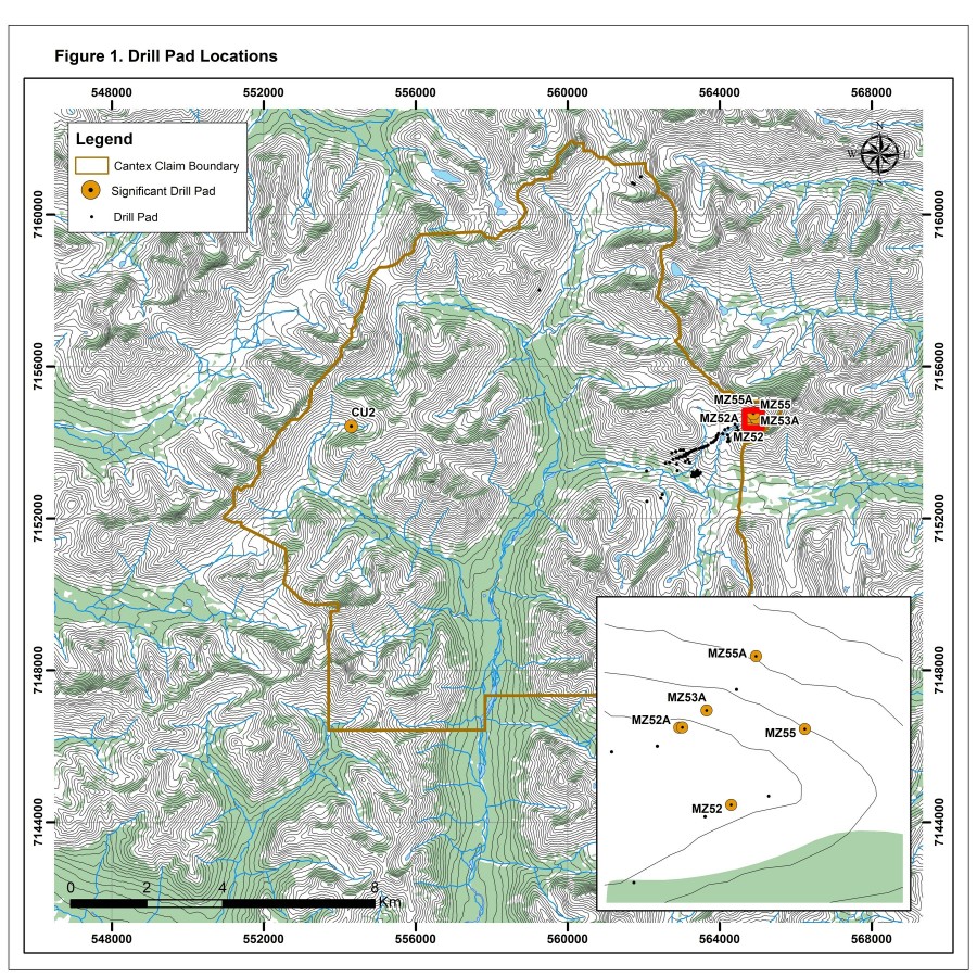 Figure 1. Drill Pad Locations (CNW Group/Cantex Mine Development Corp.)