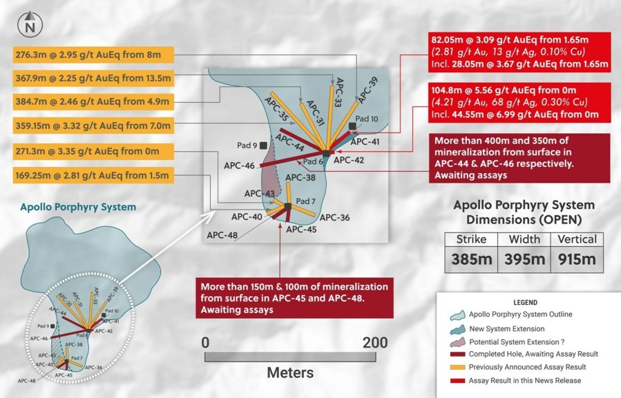 Figure 1: Plan View of Drilling Highlighting Assay Results of APC-41 and APC-42 (CNW Group/Collective Mining Ltd.)