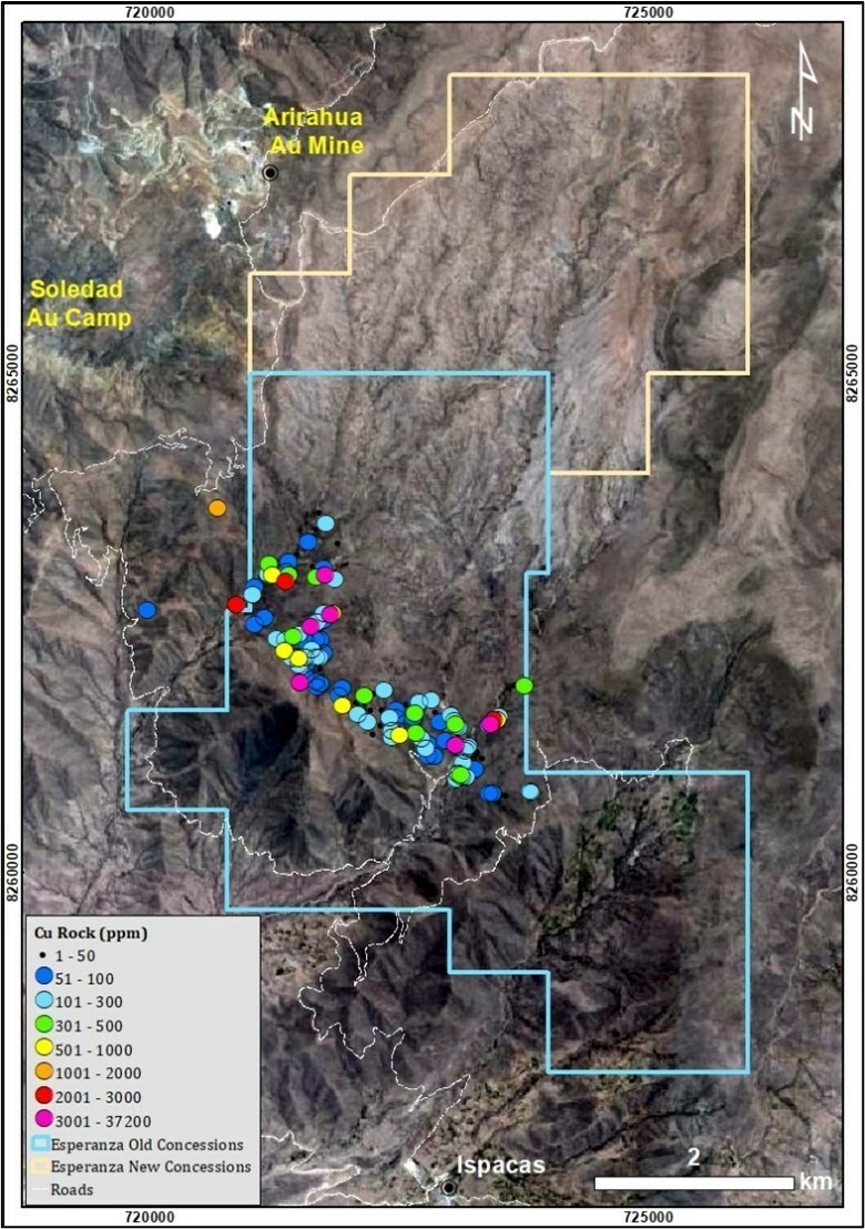 Figure 1 - Esperanza Rock Geochemistry and Concession Map (CNW Group/Forte Minerals Corp.)
