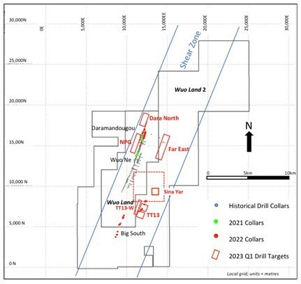 Figure 1 Drill Target areas at the Cascades Gold Project, Burkina Faso (CNW Group/DFR Gold Inc. (formerly Diamond Fields Resources Inc.))