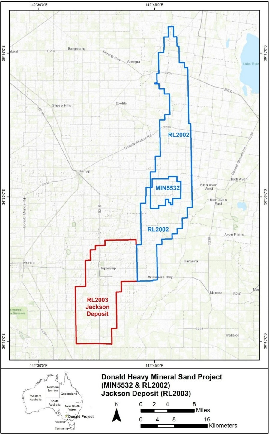 Figure 1 - The Donald Project Joint Venture Area (Blue), along with the Jackson Deposit (Red) where the Company holds a right of first refusal on development (CNW Group/Energy Fuels Inc.)