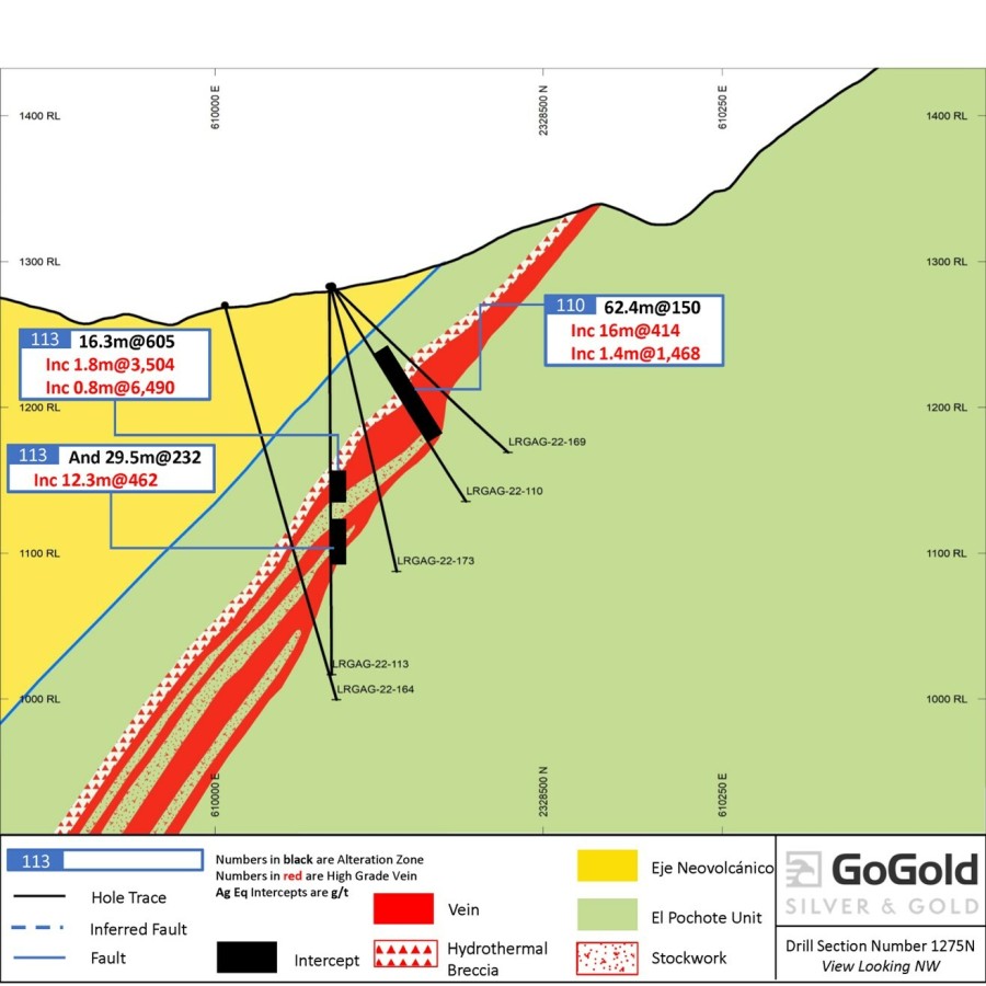 Figure 1: Cross Section – LRGAG-22-113 (CNW Group/GoGold Resources Inc.)