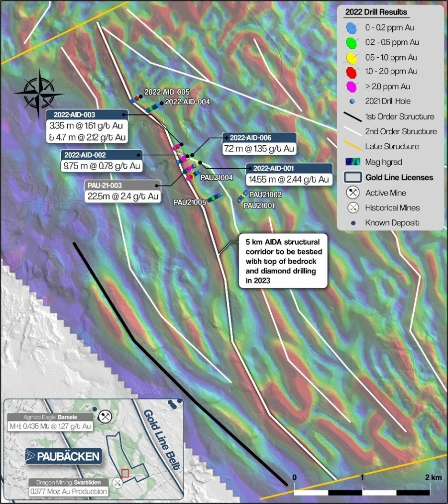 Figure 1: Plan map of Aida target drilling (CNW Group/Gold Line Resources Ltd.)