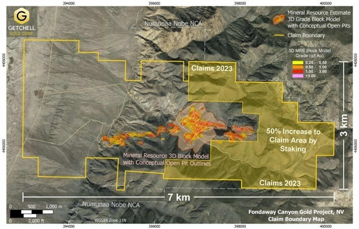 Figure 1: Fondaway Canyon Gold Project – Claim Boundary Map (CNW Group/Getchell Gold Corp.)