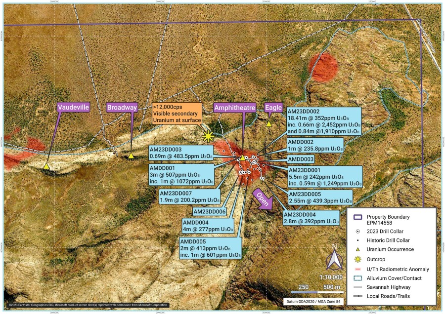 Figure 1: Amphitheatre Drilling 2023 (CNW Group/Laramide Resources Ltd.)