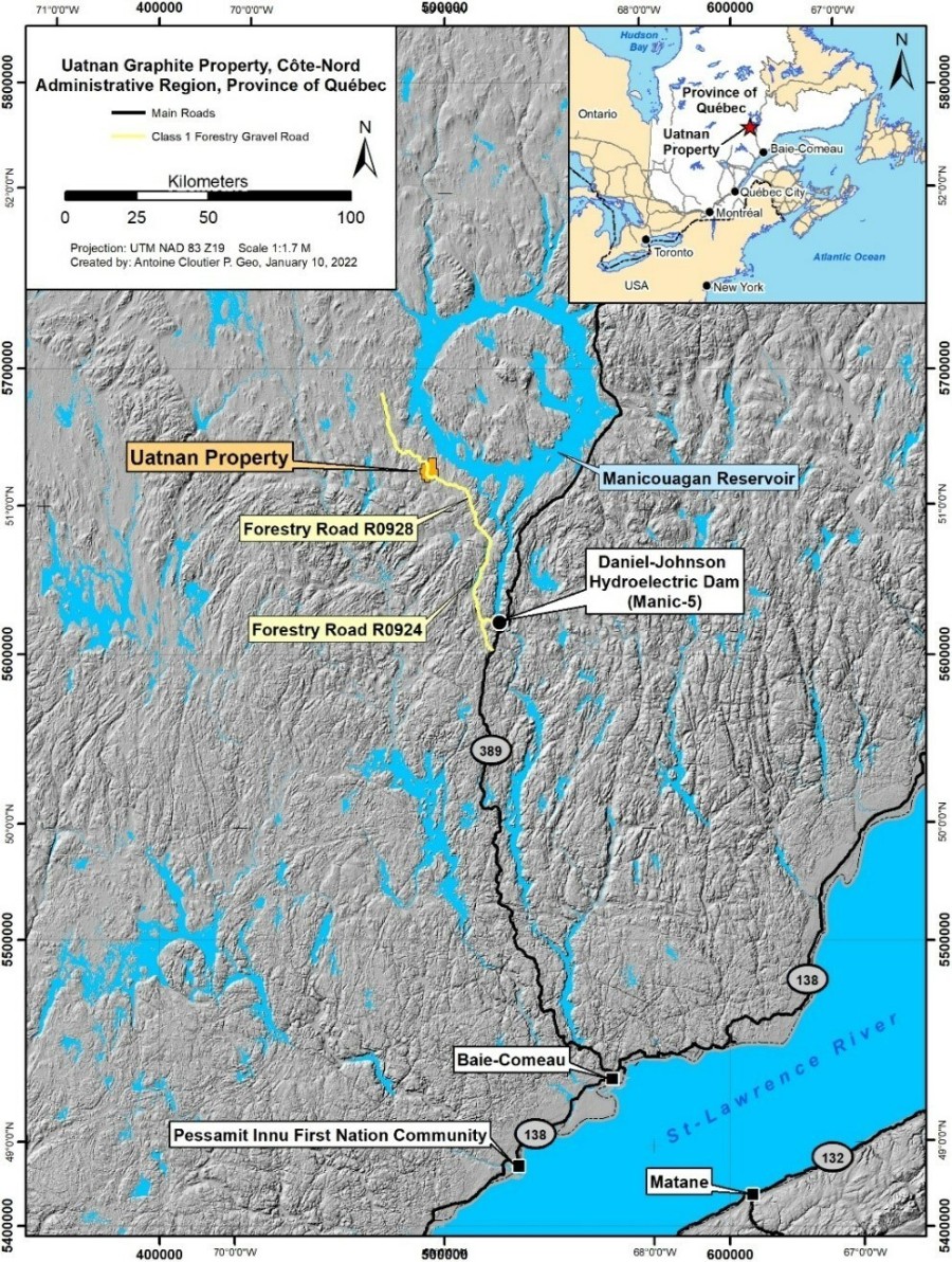Figure 1: Uatnan property location (CNW Group/Mason Graphite Inc.)