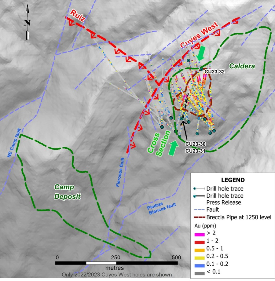 Figure 1. Plan map showing location of the Camp, Cuyes Caldera, and Cuyes West deposits. (CNW Group/Luminex Resources Corp.)