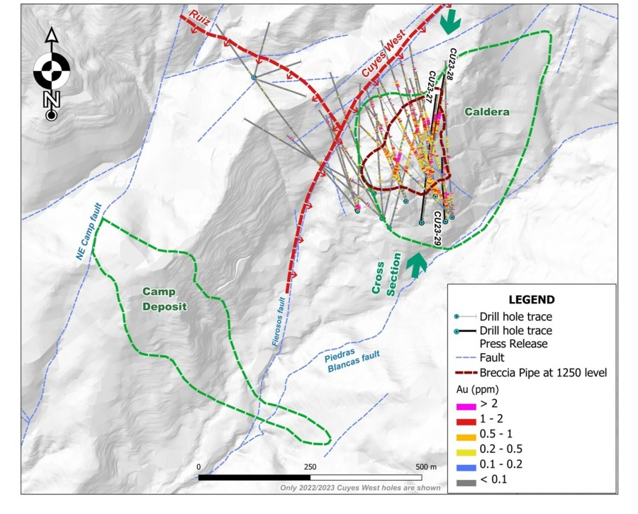 Figure 1. Plan map showing location of the Camp, Cuyes, and Cuyes West deposits. (CNW Group/Luminex Resources Corp.)
