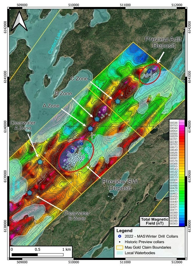 Figure 1: The Preview SW Gold Project Target Zones (CNW Group/MAS Gold Corp)