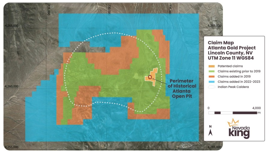 Figure 1.  Current distribution of claims owned by Nevada King at Atlanta. (CNW Group/Nevada King Gold Corp.)