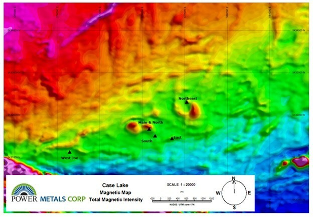 Figure 1. Total magnetic intensity map of Case Lake Property from data collected in May 2023. (CNW Group/POWER METALS CORP)