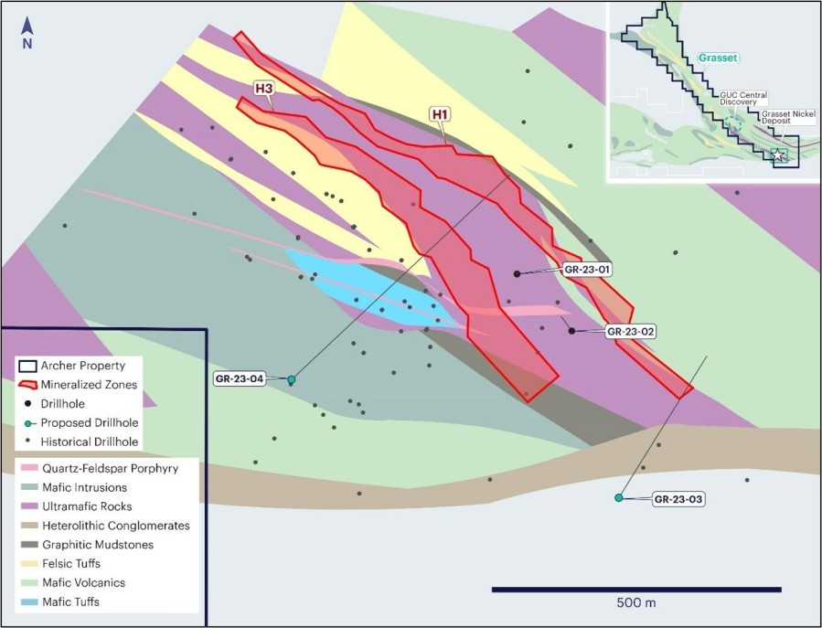 Figure 1: Plan View of Grasset Shallow Drilling Targets (CNW Group/Archer Exploration Corp)