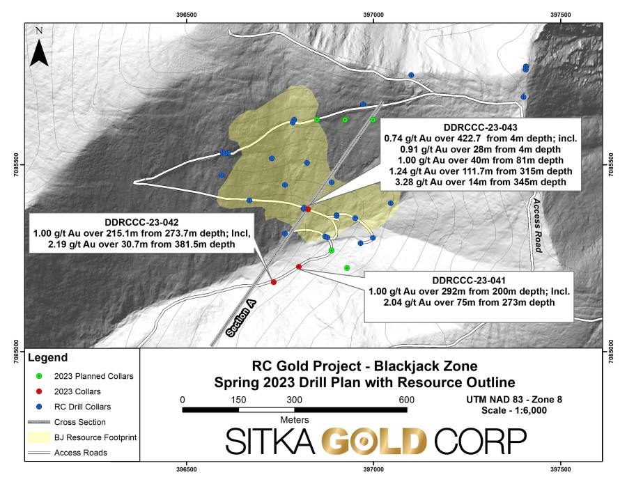 Figure 1: Plan map of drill hole locations at the Blackjack Zone (CNW Group/Sitka Gold Corp.)