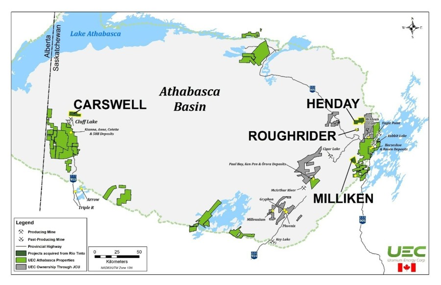 Figure 1 – UEC’s Athabasca project portfolio with newly acquired projects (CNW Group/Uranium Energy Corp)