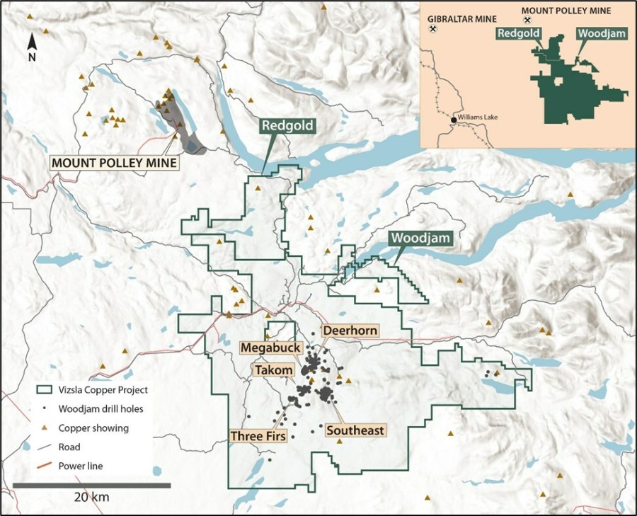 Figure 1: Woodjam and Redgold Property Map (CNW Group/Vizsla Copper Corp.)