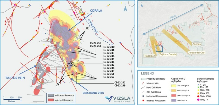 Figure 1: Plan map of recent drilling centered on the Copala structure (CNW Group/Vizsla Silver Corp.)