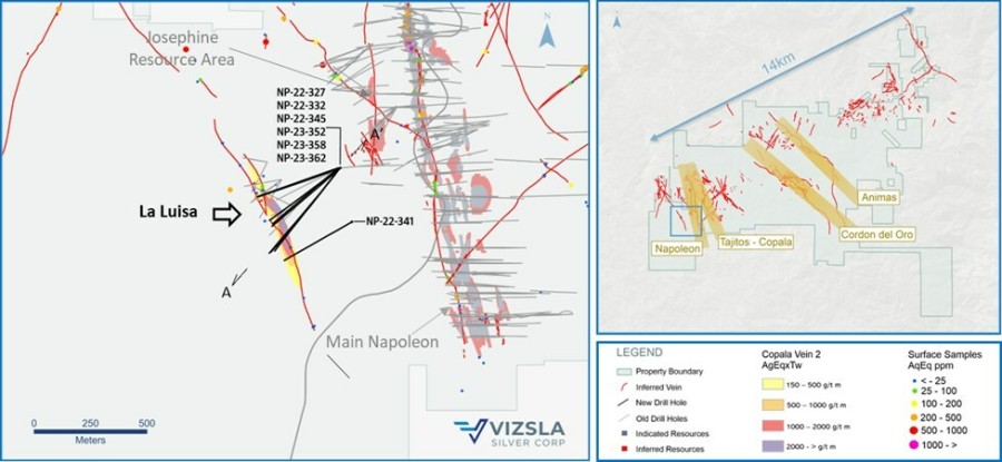 Figure 1: Plan map of recent drilling along the La Luisa vein. (CNW Group/Vizsla Silver Corp.)