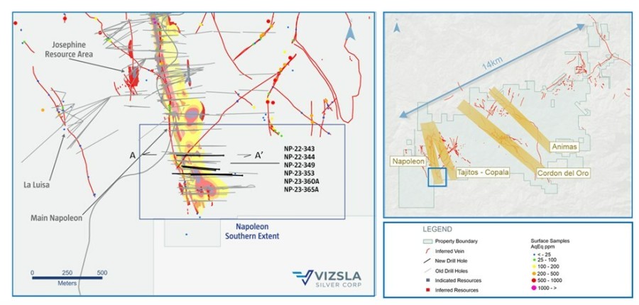 Figure 1: Plan map of recent drilling along the La Luisa vein. (CNW Group/Vizsla Silver Corp.)