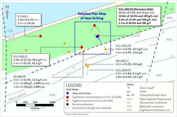 Exhibit 1. Plan Map of New Drilling at Ballywire Discovery, PG West Project (100% interest), Ireland (CNW Group/Group Eleven Resources Corp.)