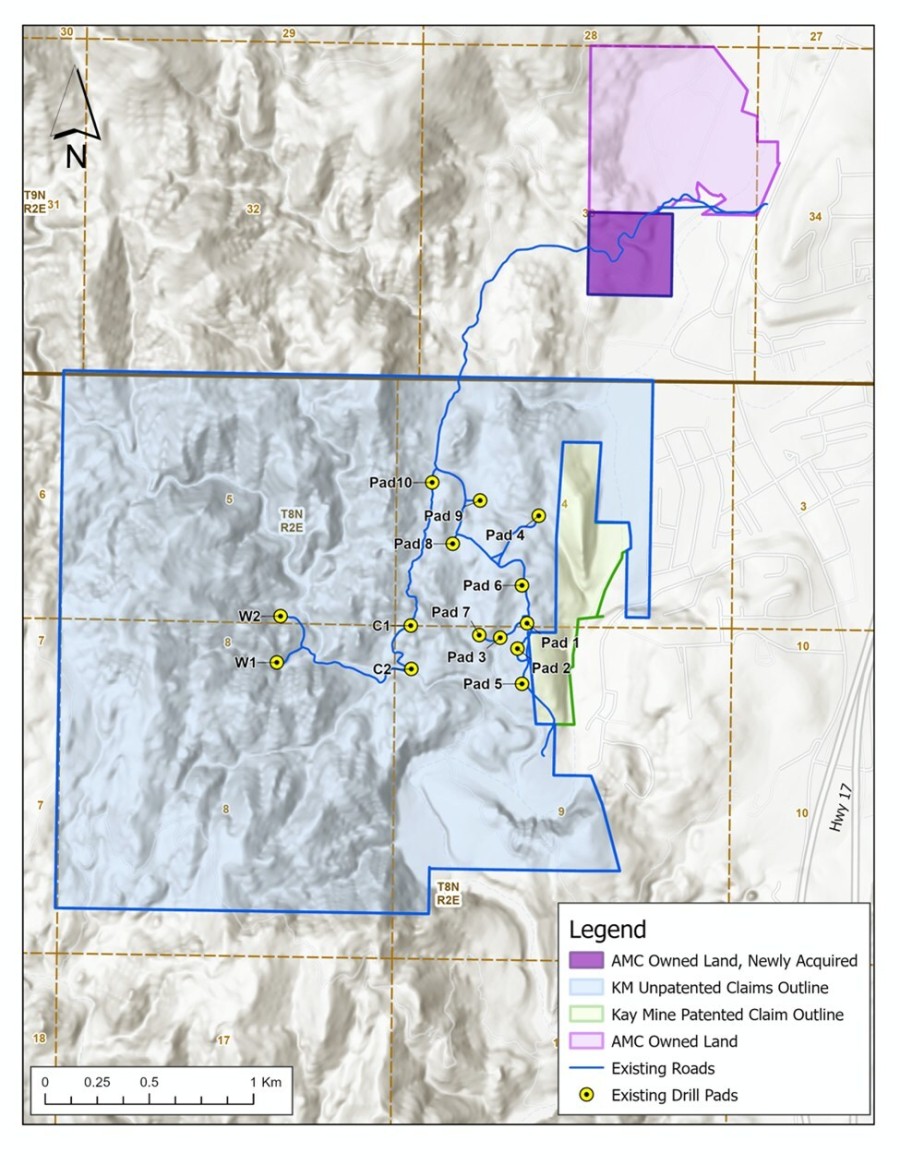 Figure 1. Kay Mine claims showing the acquisition Property located 950 metres to the northeast (CNW Group/Arizona Metals Corp.)