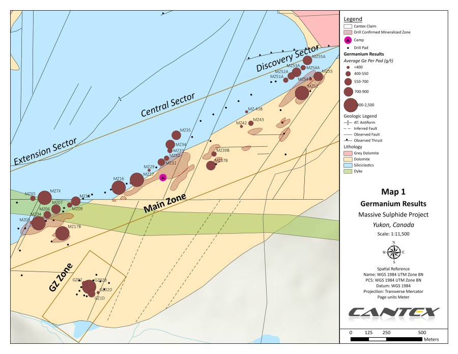 Map 1.  Distribution of Germanium Results. (CNW Group/Cantex Mine Development Corp.)
