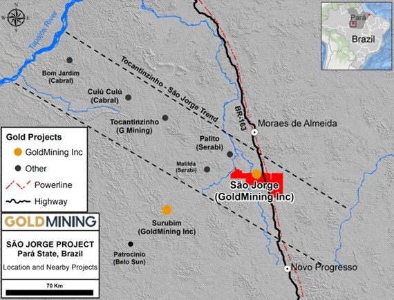 Figure 1 – Tapajós Gold District and location of São Jorge Project. (CNW Group/GoldMining Inc.)
