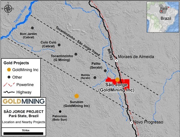 Figure 1 – Tapajós Gold District and location of the São Jorge Project. (CNW Group/GoldMining Inc.)