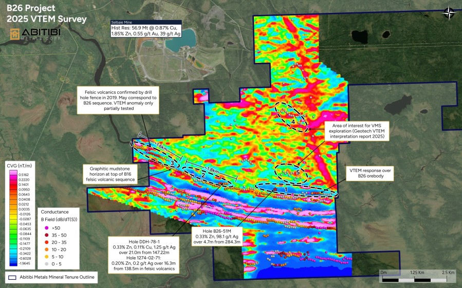 FIGURE 1 – Property Wide VTEM Targets (CNW Group/Abitibi Metals Corp.)