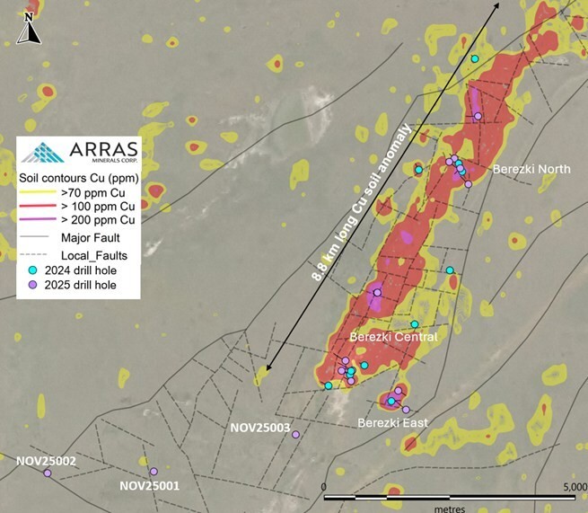 Figure 1. Plan map showing 2024 and 2025 drilling programs (CNW Group/Arras Minerals Corp.)