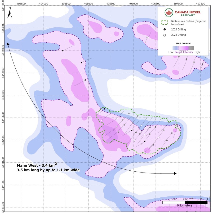 Figure 1. Plan View of Mann West Nickel Sulphide Resources, Mann West Nickel Sulphide Project, Ontario. (CNW Group/Canada Nickel Company Inc.)