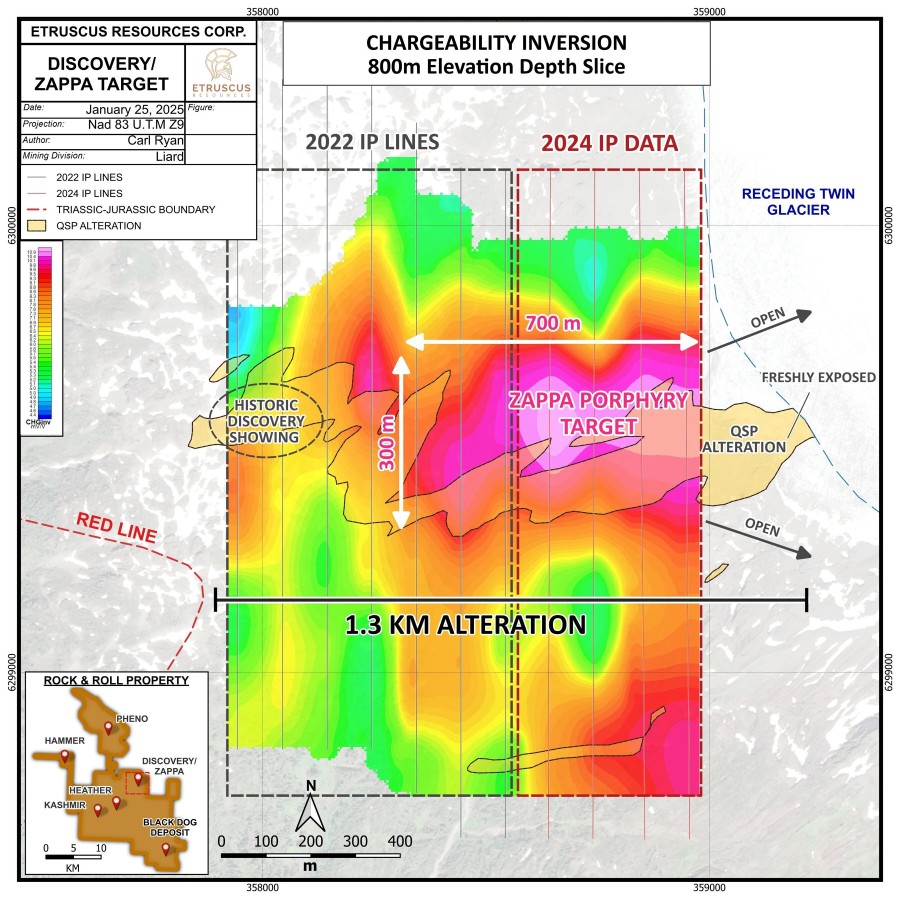 Figure 1: Plan view map of Discovery – Zappa trend demonstrating new IP results. (CNW Group/Etruscus Resources Corp.)