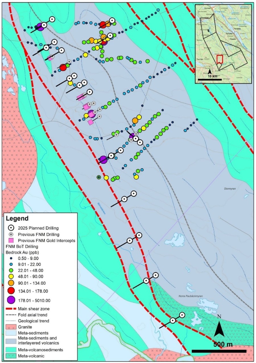 Figure 1 – Approximate location of planned Q1 2025 diamond drilling at the Aida target. (CNW Group/First Nordic Metals Corp.)