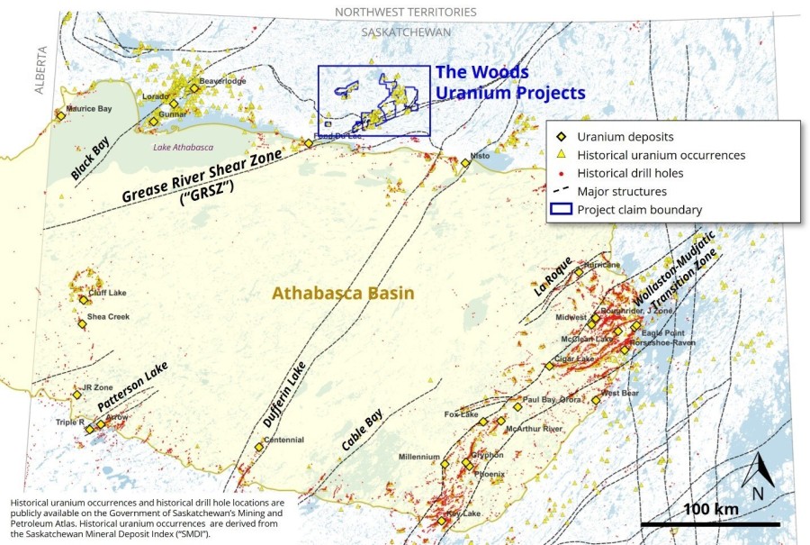 Figure 1: The Woods Uranium Projects – District-Scale Opportunity (CNW Group/Fortune Bay Corp.)