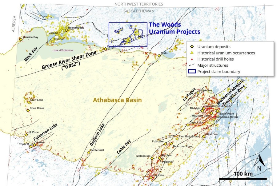 Figure 1: The Woods Uranium Projects – District-Scale Opportunity (CNW Group/Fortune Bay Corp.)