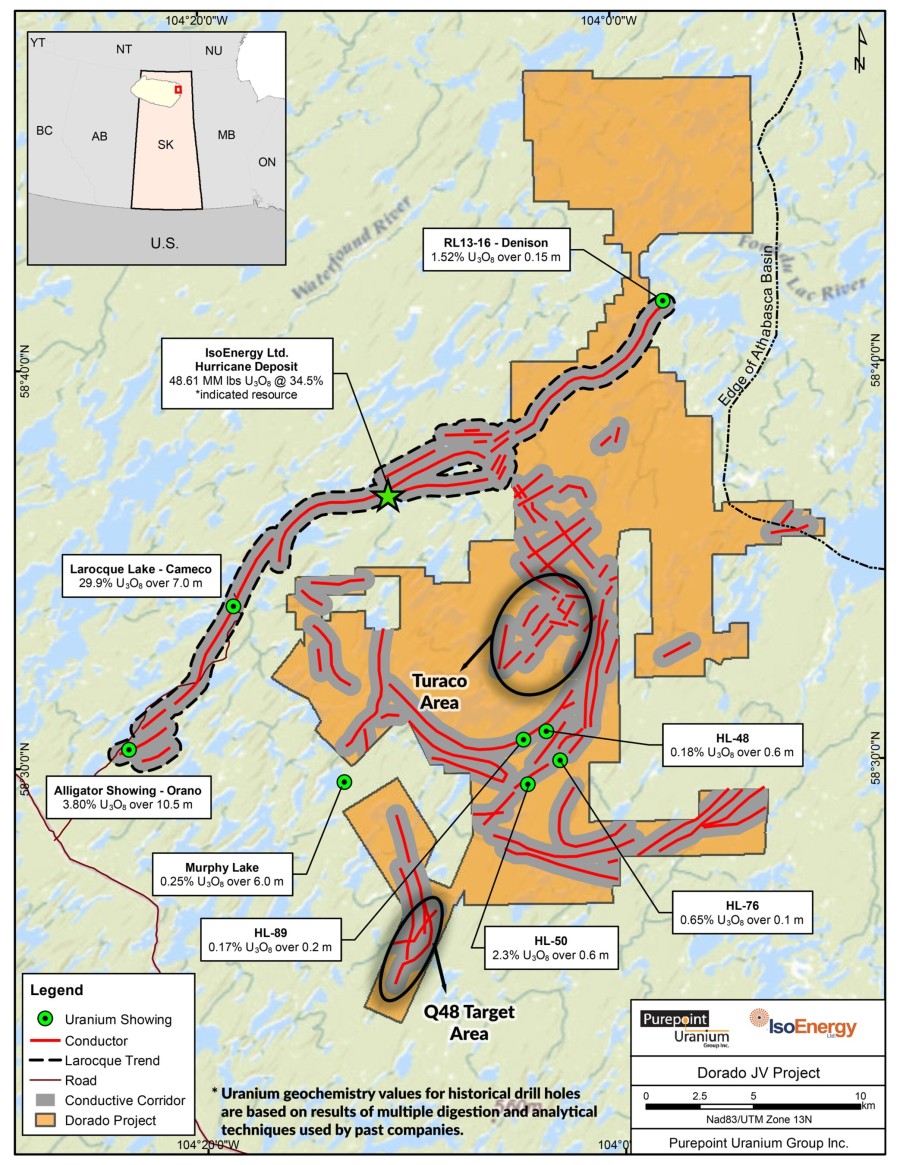 Figure 1: Location of the Q48 and Turaco Target areas, the initial focus of the 2025 drill program, highlighted. (CNW Group/IsoEnergy Ltd.)