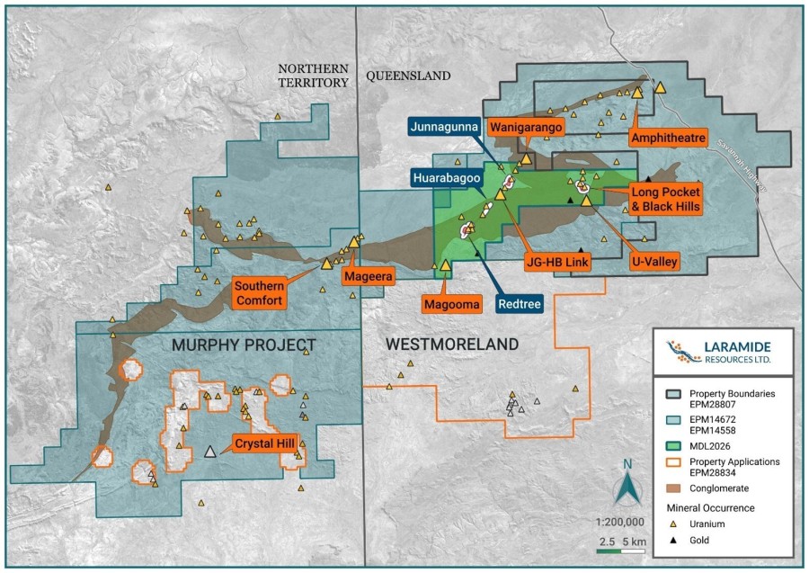 MDL2026 (Green) and other Laramide tenure. (CNW Group/Laramide Resources Ltd.)