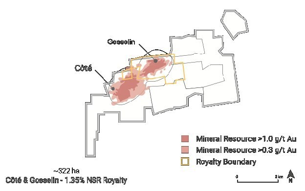 Côté Royalty Map (CNW Group/Metalla Royalty & Streaming Ltd.)