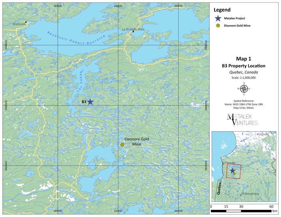 Map 1: B3 Property Location (CNW Group/Metalex Ventures Ltd.)