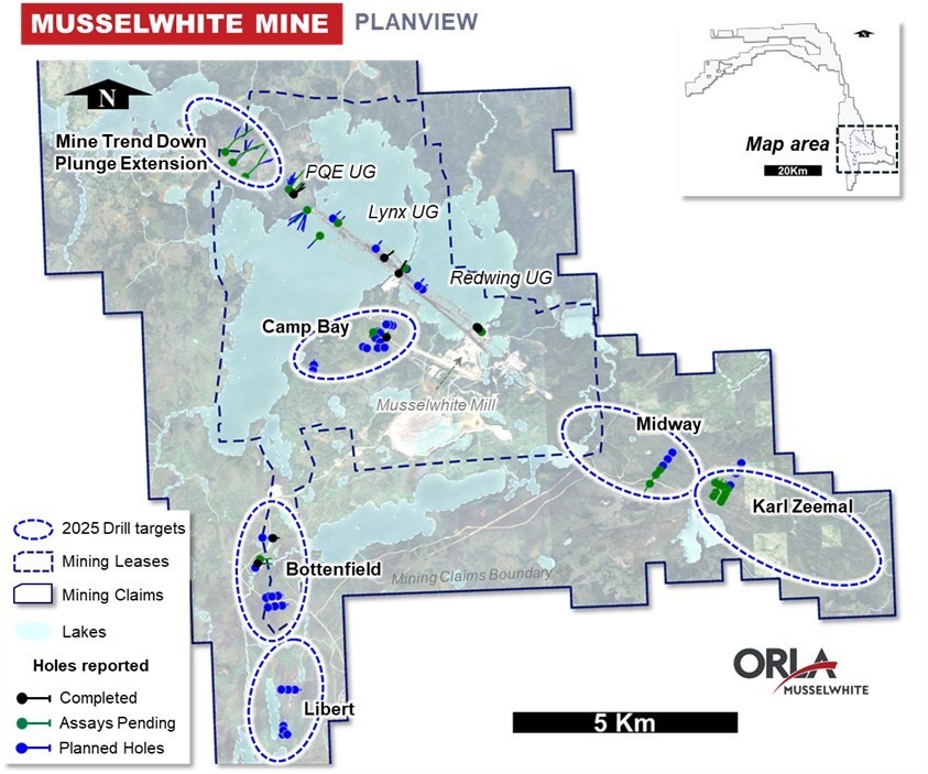 Figure 1: Musselwhite Plan View with Location of Reported and Planned Drill Holes (CNW Group/Orla Mining Ltd.)