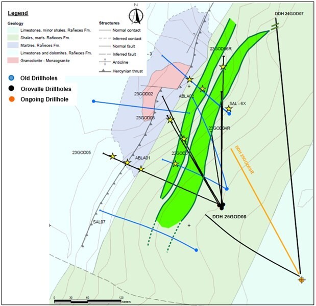 Figure 1. Geological map and drill holes (CNW Group/Orvana Minerals Corp.)
