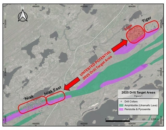 Figure 1: Location map of 2025 target areas highlighting the Lion Zone area with drill results reported in this news release (CNW Group/Power Metallic Mines Inc.)