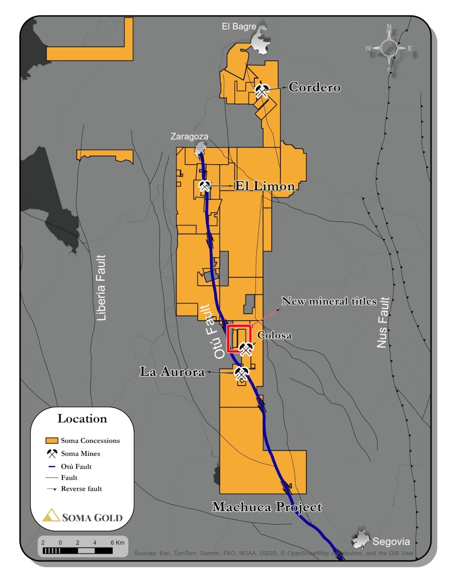 Soma Concessions, including newly acquired concessions. (CNW Group/Soma Gold Corp.)