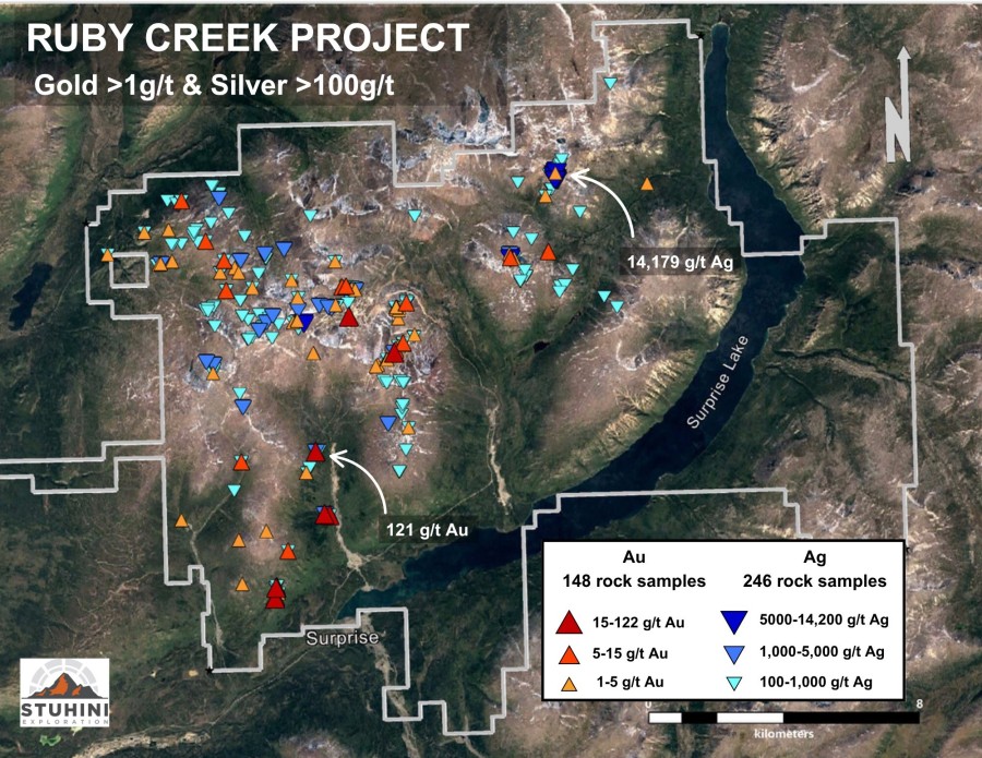 Map: Gold & Silver Showings (CNW Group/Stuhini Exploration Ltd.)