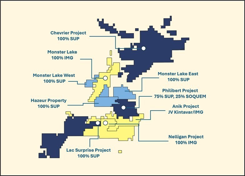 Figure 1:  Claim Map of Southern Chibougamau Gold Camp (CNW Group/Northern Superior Resources Inc.)