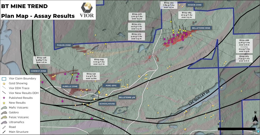 Figure 1: Plan view Map of Belleterre Mine Trend Area (CNW Group/Vior Inc.)