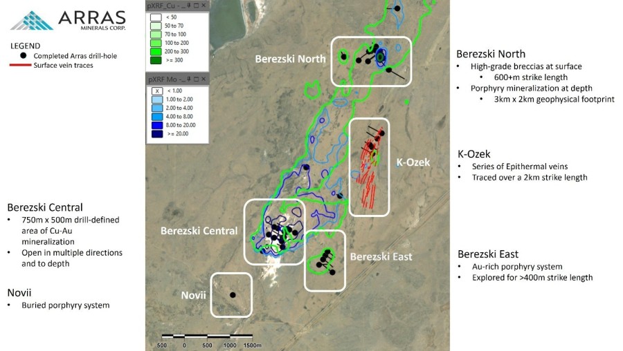 Figure 1. Berezski Trend showing principal targets. (CNW Group/Arras Minerals Corp.)