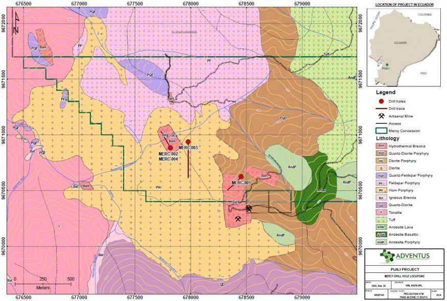 Figure 1: Mercy Drill Hole Location Map (CNW Group/Adventus Mining Corporation)