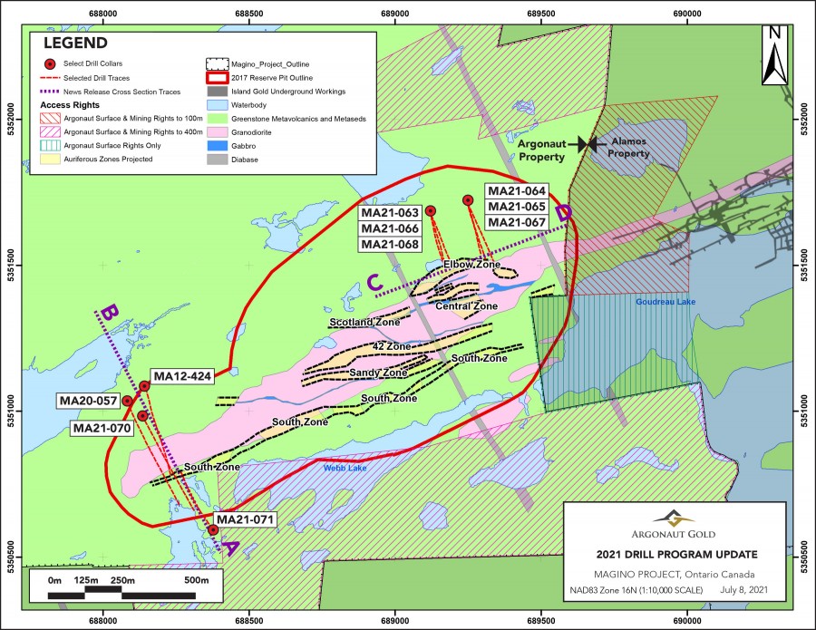 Figure 1 – Plan Map of Magino Showing the Locations of Drill Holes in this Press Release (CNW Group/Argonaut Gold Inc.)